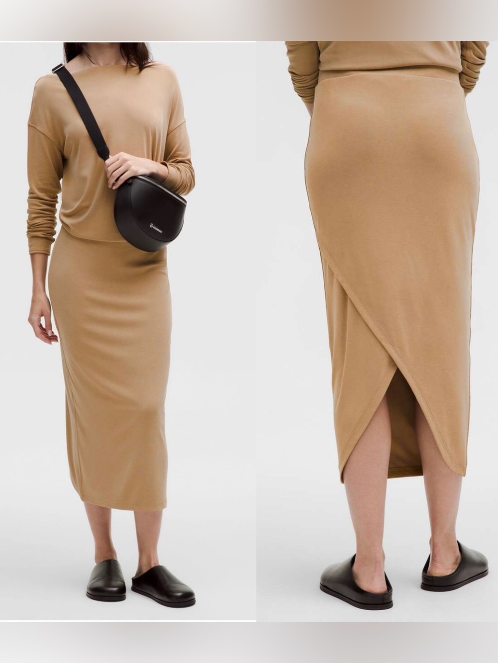 LULULEMON • NWT Drapey Softstreme Column Midi Skirt - Small tan